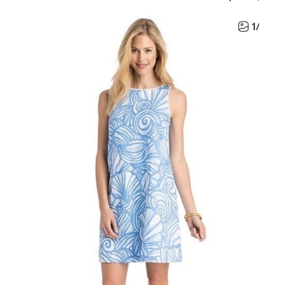 Vineyard Vines Dresses & Skirts - Vineyard Vines Nautilus Shell Swing Dress Blue White Linen Size M Lined